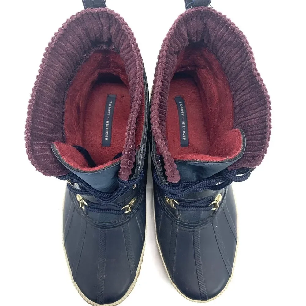 Tommy Hilfiger Womens 10M Twenzo Winter Boots Blue Ankle Lace Up Duck Boot